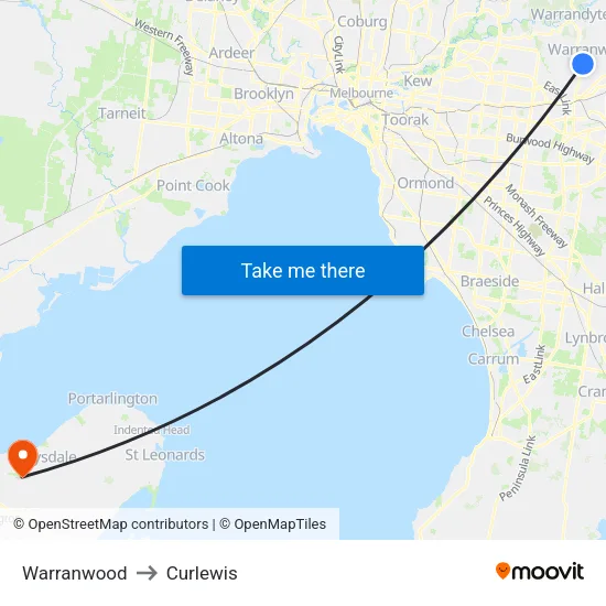Warranwood to Curlewis map