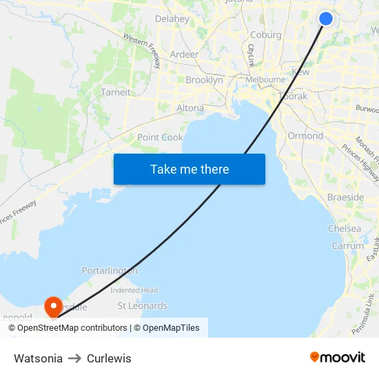 Watsonia to Curlewis map