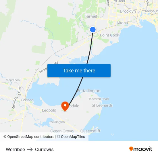 Werribee to Curlewis map
