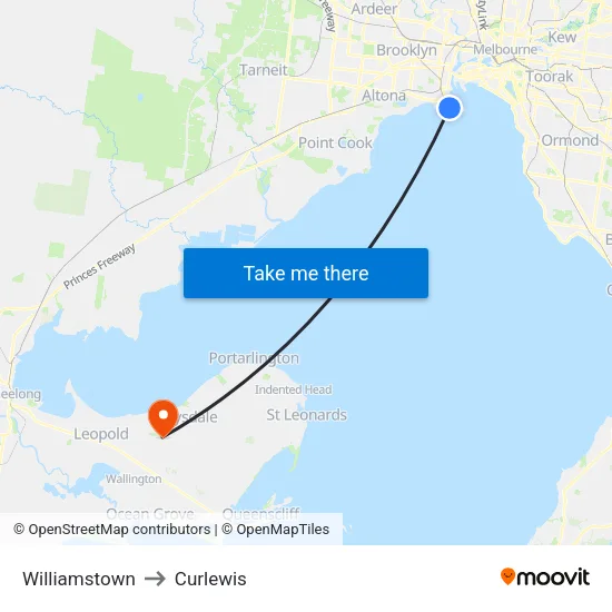 Williamstown to Curlewis map