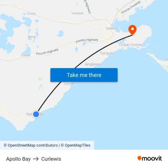 Apollo Bay to Curlewis map
