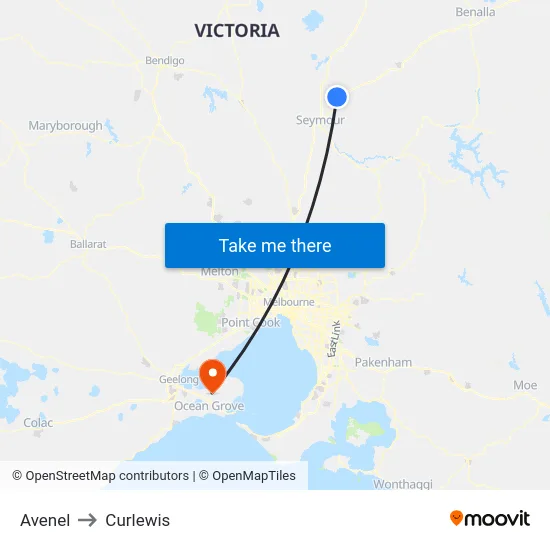Avenel to Curlewis map