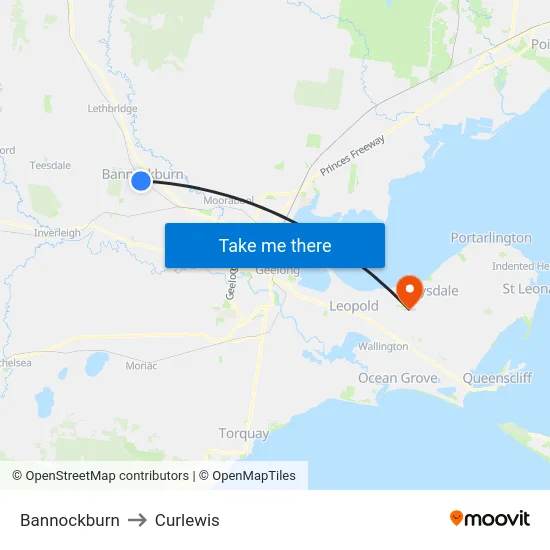 Bannockburn to Curlewis map