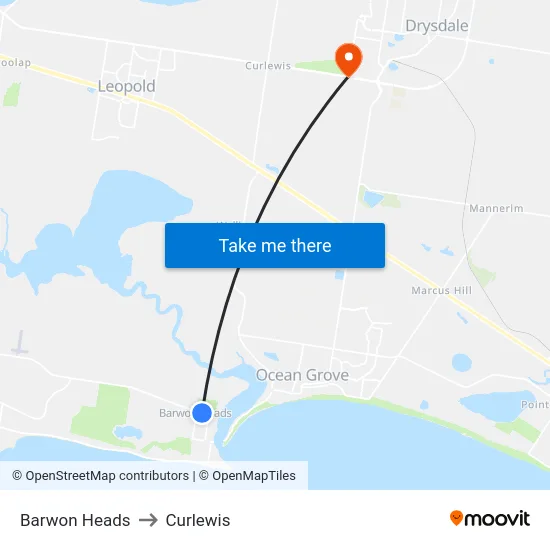 Barwon Heads to Curlewis map
