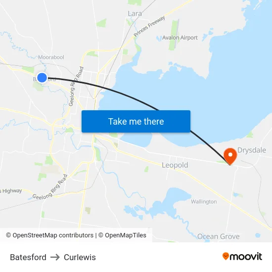 Batesford to Curlewis map
