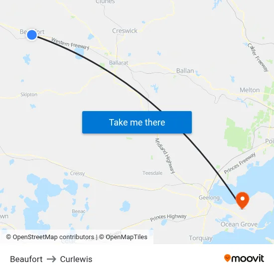 Beaufort to Curlewis map