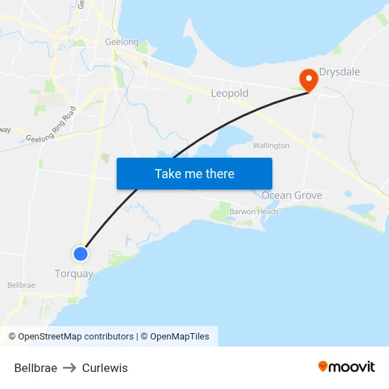 Bellbrae to Curlewis map