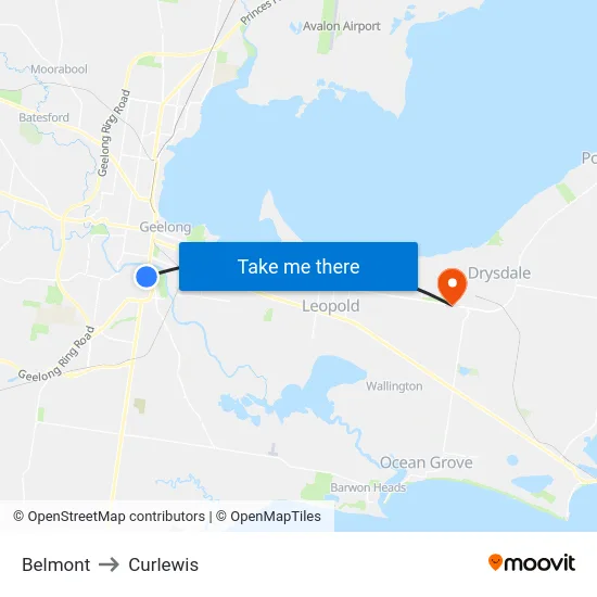 Belmont to Curlewis map