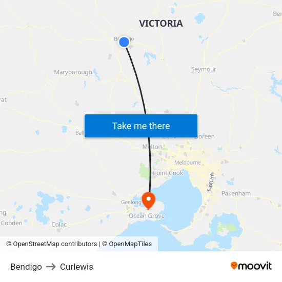 Bendigo to Curlewis map