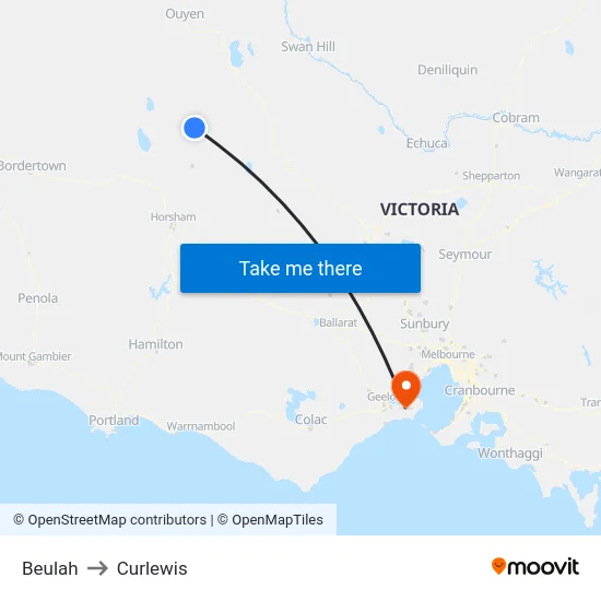 Beulah to Curlewis map