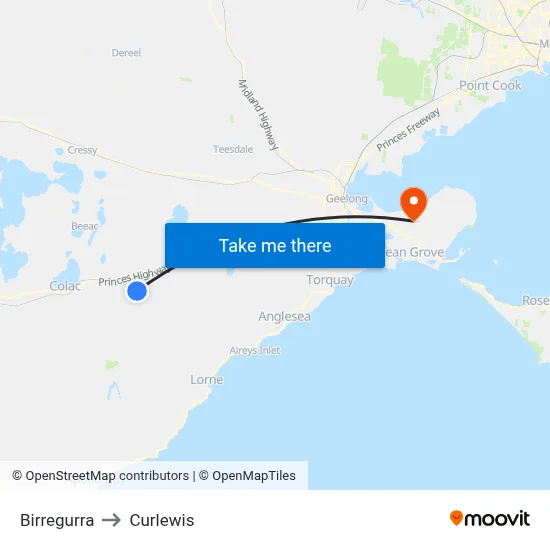 Birregurra to Curlewis map
