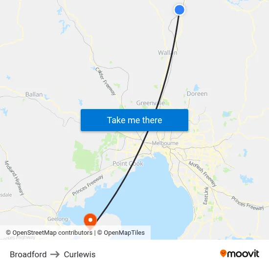 Broadford to Curlewis map