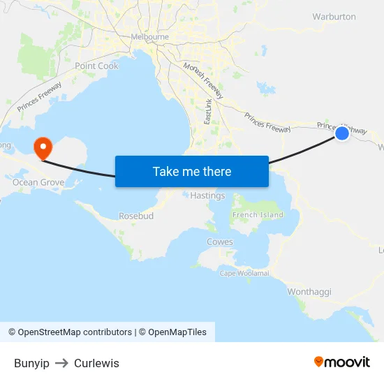 Bunyip to Curlewis map