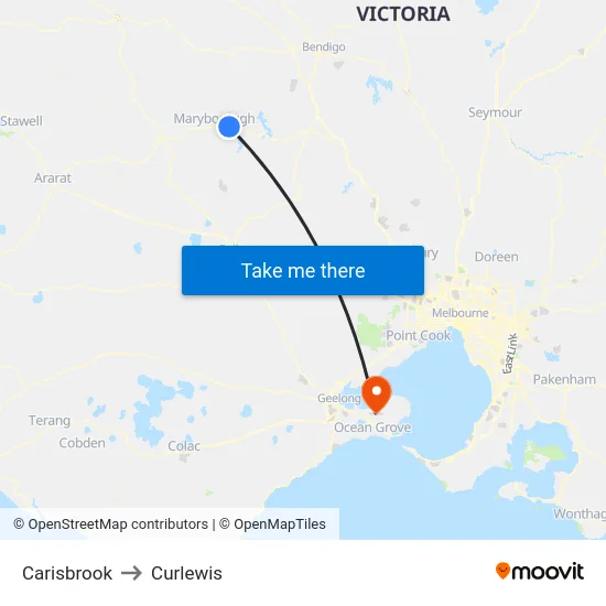 Carisbrook to Curlewis map