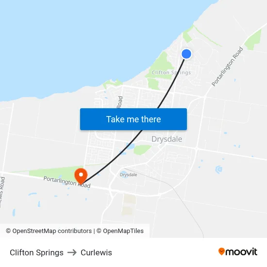 Clifton Springs to Curlewis map