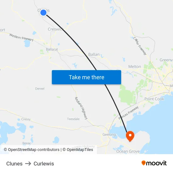 Clunes to Curlewis map