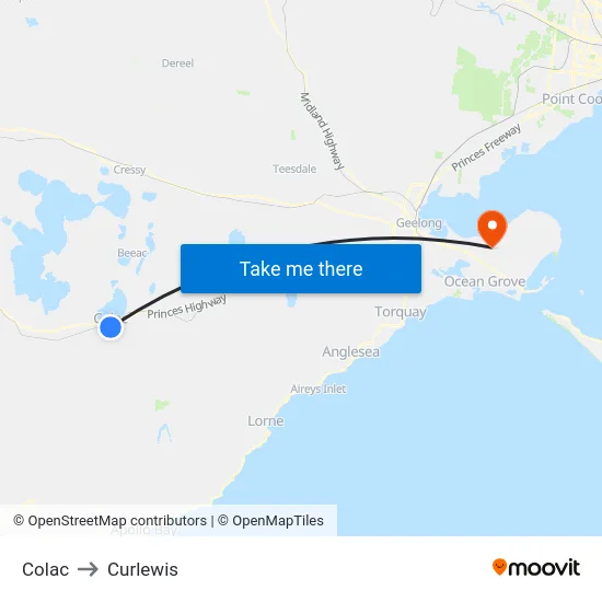 Colac to Curlewis map