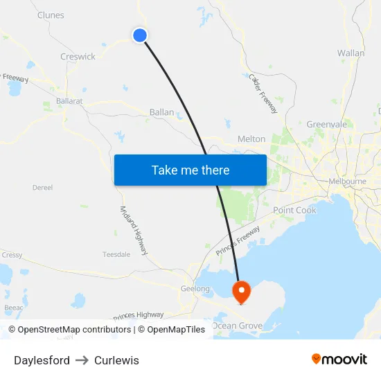 Daylesford to Curlewis map