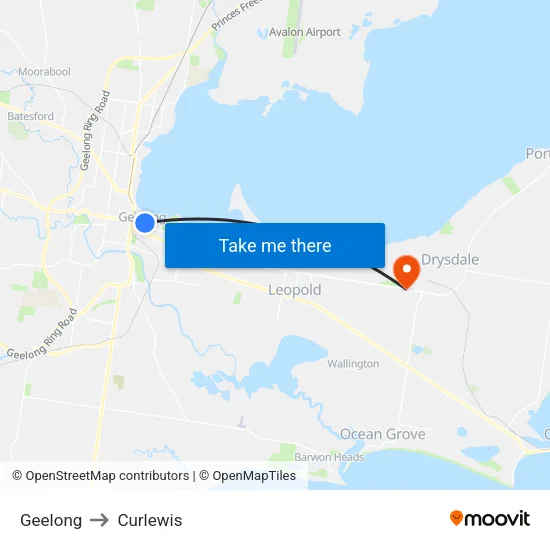 Geelong to Curlewis map