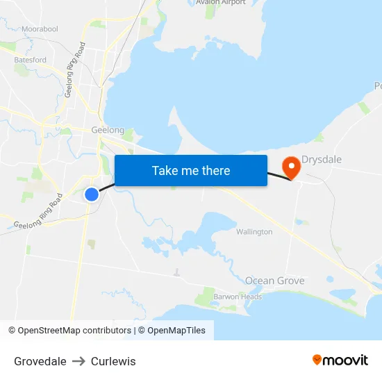 Grovedale to Curlewis map