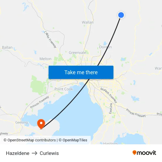 Hazeldene to Curlewis map