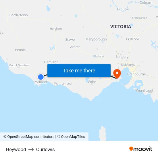 Heywood to Curlewis map