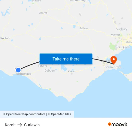 Koroit to Curlewis map