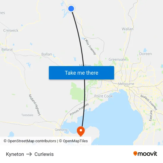 Kyneton to Curlewis map