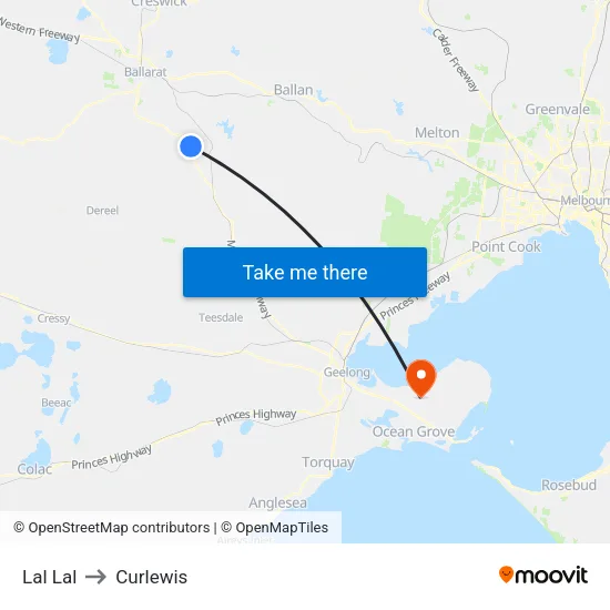 Lal Lal to Curlewis map