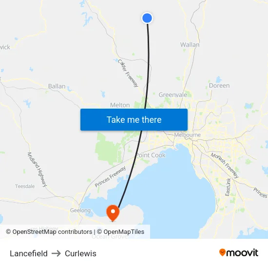 Lancefield to Curlewis map