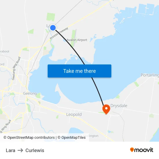 Lara to Curlewis map