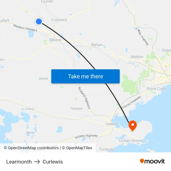 Learmonth to Curlewis map