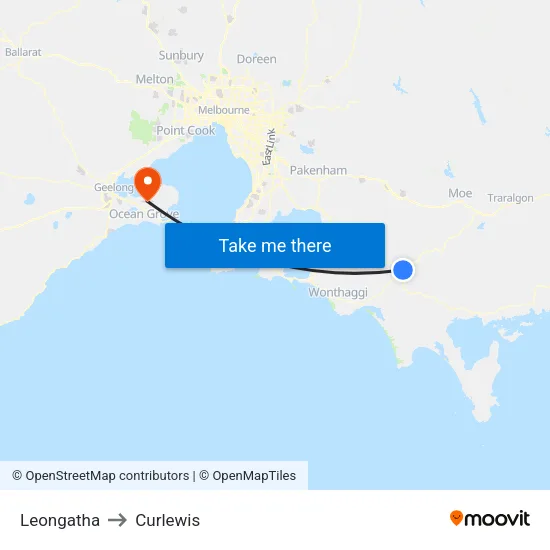 Leongatha to Curlewis map