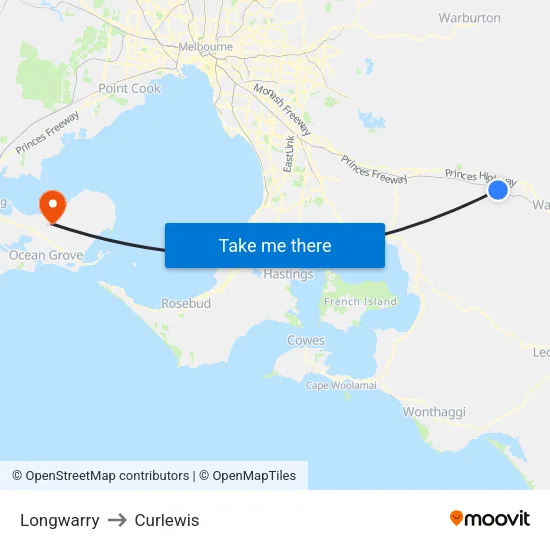 Longwarry to Curlewis map