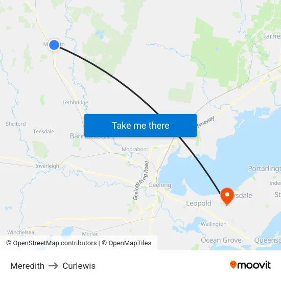 Meredith to Curlewis map