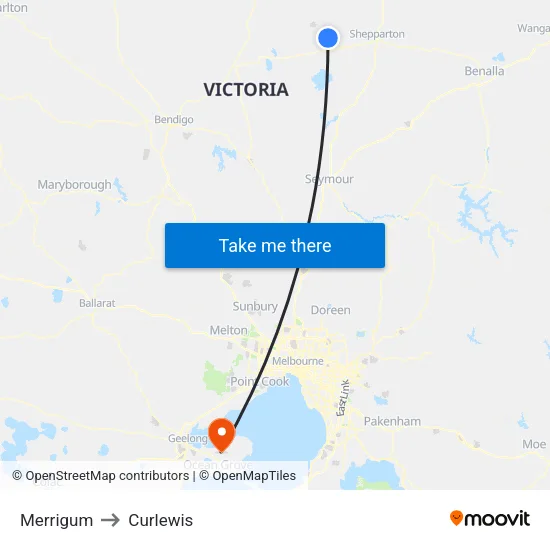 Merrigum to Curlewis map