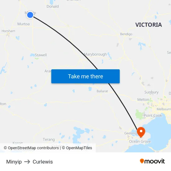 Minyip to Curlewis map