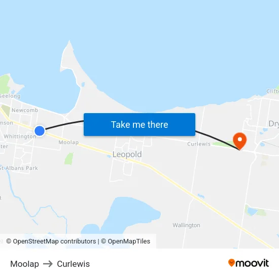 Moolap to Curlewis map