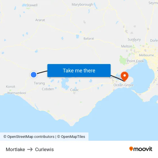 Mortlake to Curlewis map