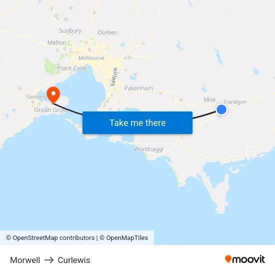 Morwell to Curlewis map