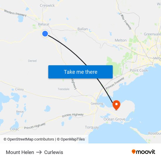 Mount Helen to Curlewis map