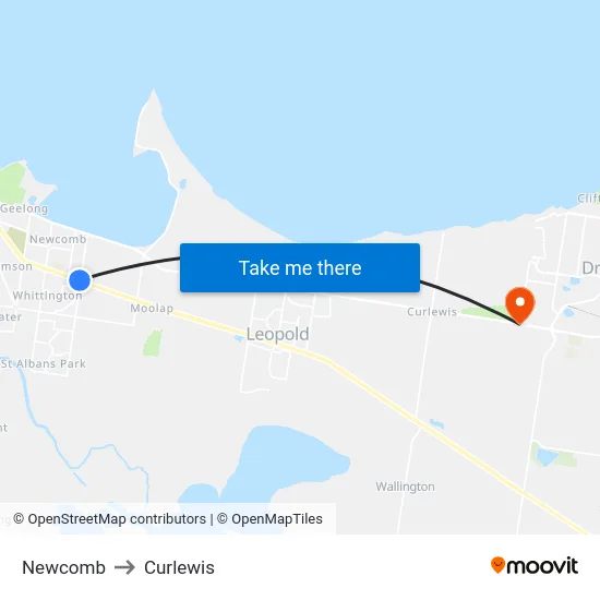 Newcomb to Curlewis map