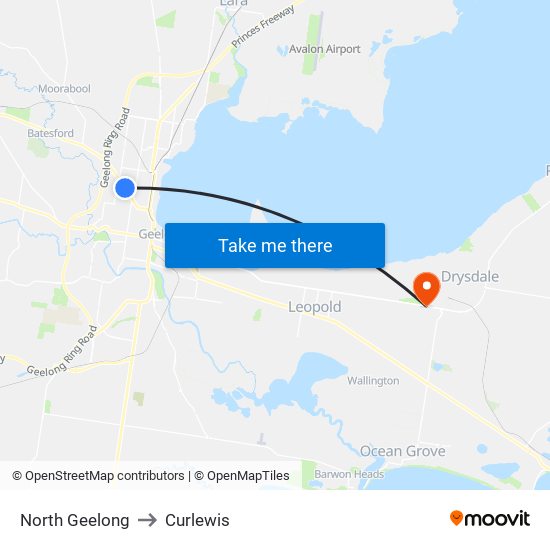 North Geelong to Curlewis map