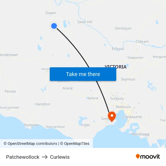 Patchewollock to Curlewis map