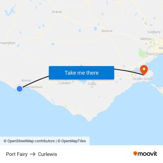 Port Fairy to Curlewis map