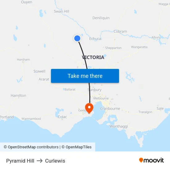 Pyramid Hill to Curlewis map