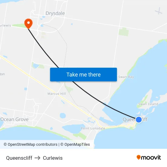 Queenscliff to Curlewis map