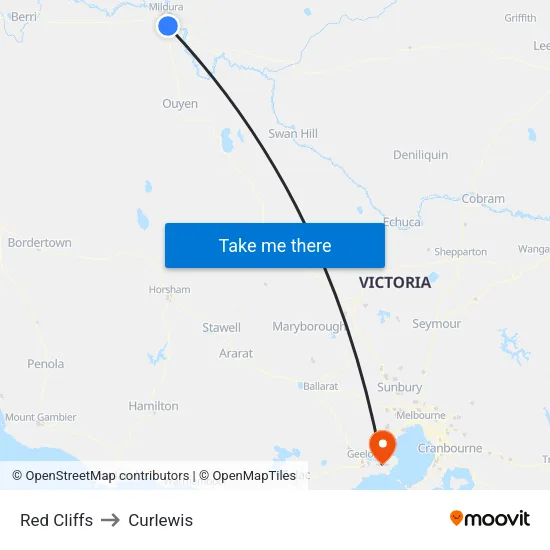 Red Cliffs to Curlewis map