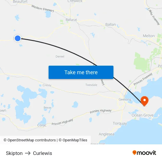 Skipton to Curlewis map