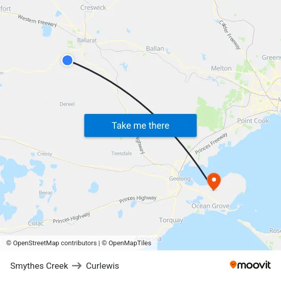 Smythes Creek to Curlewis map